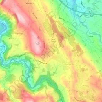 Hirzel topographic map, elevation, terrain