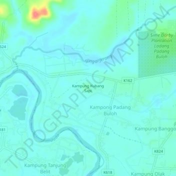 Kampung Kubang Sapi topographic map, elevation, terrain