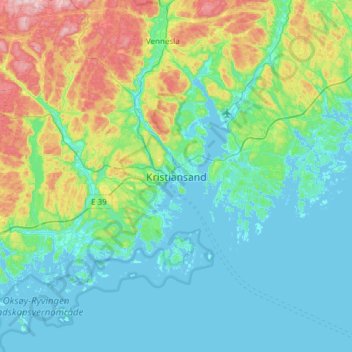 Kristiansand topographic map, elevation, terrain