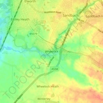 Wheelock topographic map, elevation, terrain