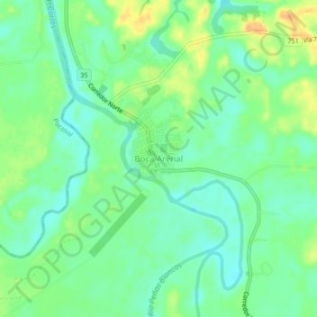 Boca Arenal topographic map, elevation, terrain