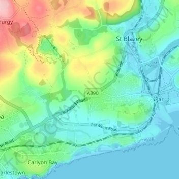 St Blazey Gate topographic map, elevation, terrain