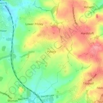 Pilsley topographic map, elevation, terrain