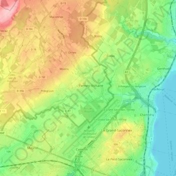 Ferney-Voltaire topographic map, elevation, terrain