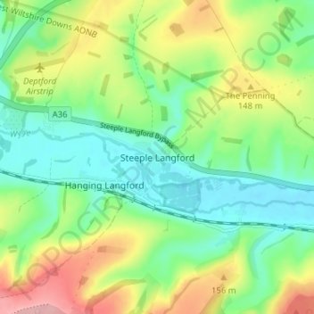 Steeple Langford topographic map, elevation, terrain