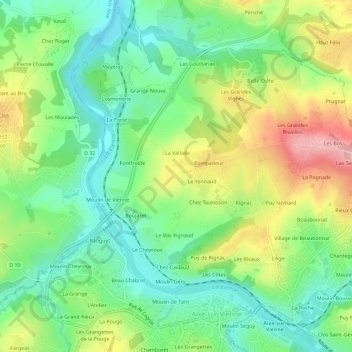 Puy Faucon topographic map, elevation, terrain