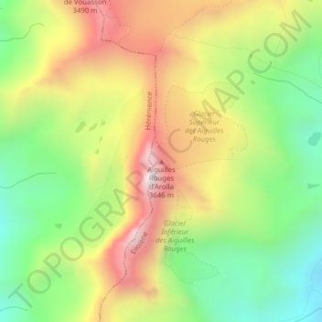 Aiguilles Rouges d'Arolla topographic map, elevation, terrain