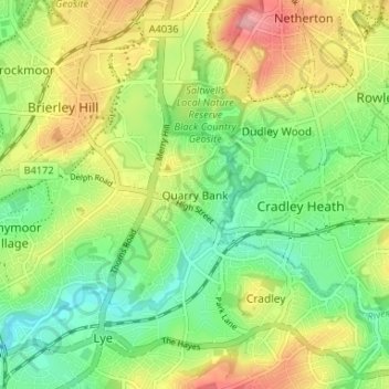 Quarry Bank topographic map, elevation, terrain