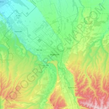 Maykop topographic map, elevation, terrain