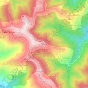 A t Mellal topographic map elevation - Thumbnail
