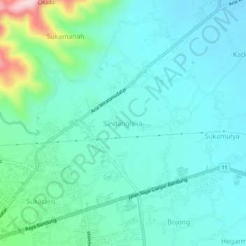 Sindanglaka topographic map, elevation, terrain