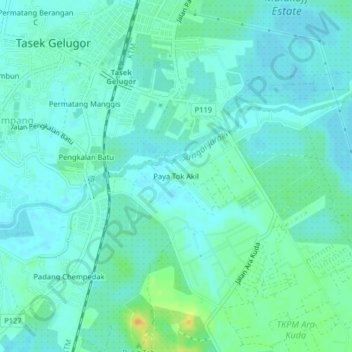 Paya Tok Akil topographic map, elevation, terrain