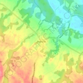 Bebrene topographic map, elevation, terrain