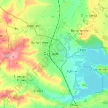 Oakham topographic map, elevation, terrain