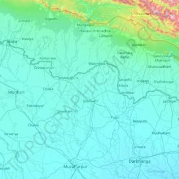 Sītāmarhi topographic map, elevation, terrain