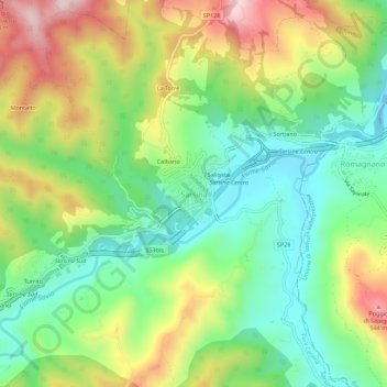 Sarsina topographic map, elevation, terrain