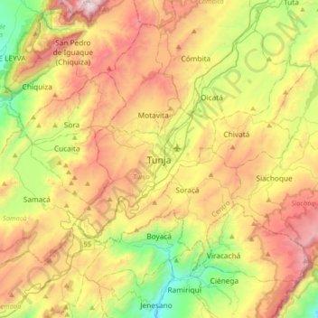 Tunja topographic map, elevation, terrain
