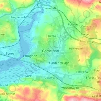 Gorseinon topographic map, elevation, terrain