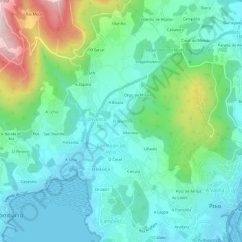O Muíño topographic map, elevation, terrain