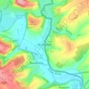 Stourpaine topographic map, elevation, terrain