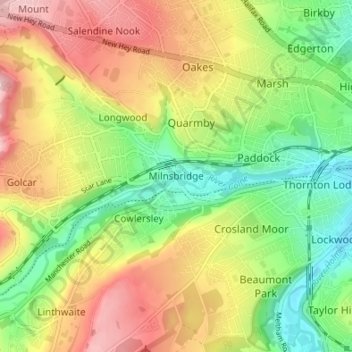 Milnsbridge topographic map, elevation, terrain