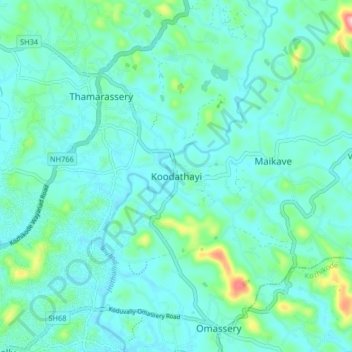 Koodathayi topographic map, elevation, terrain