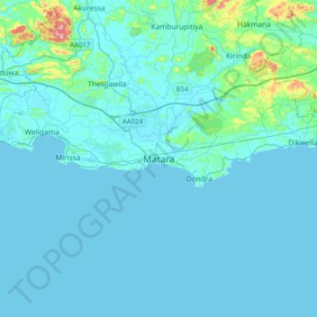 Matara topographic map, elevation, terrain