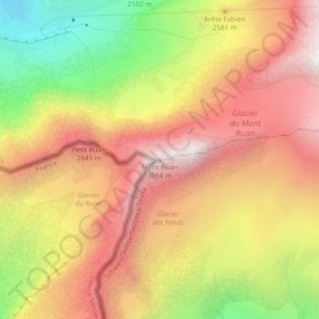 Mont Ruan topographic map, elevation, terrain