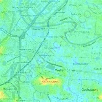 Weliwatte topographic map, elevation, terrain