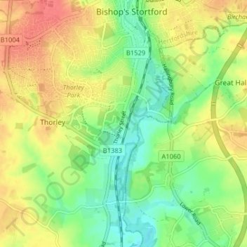 Thorley Street topographic map, elevation, terrain