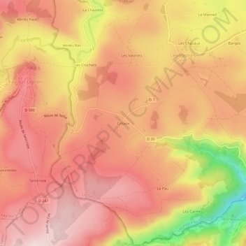 Créaux topographic map, elevation, terrain