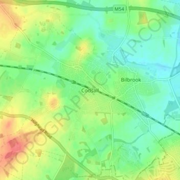 Codsall topographic map, elevation, terrain