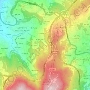 O Pouso topographic map, elevation, terrain