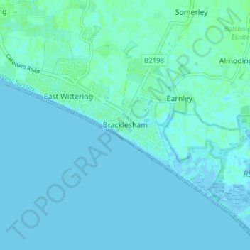 Bracklesham topographic map, elevation, terrain