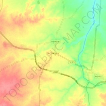 Sardarpur topographic map, elevation, terrain