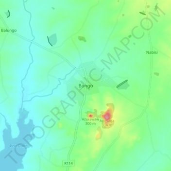 Bongo topographic map, elevation, terrain