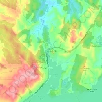 Okere Falls topographic map, elevation, terrain