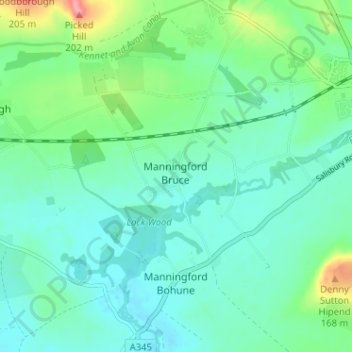 Manningford Bruce topographic map, elevation, terrain