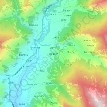Naggar topographic map, elevation, terrain