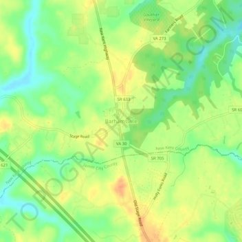 Barhamsville topographic map, elevation, terrain