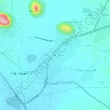 Dhandakuppam topographic map, elevation, terrain