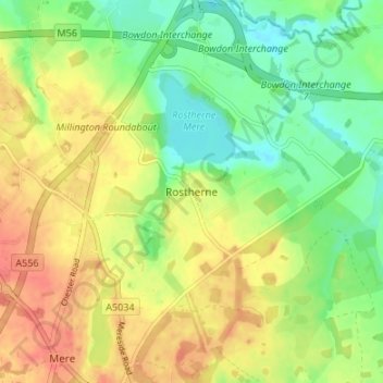 Rostherne topographic map, elevation, terrain