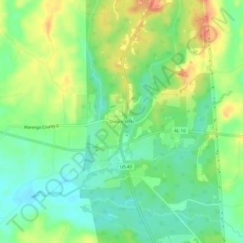 Dixons Mills topographic map, elevation, terrain