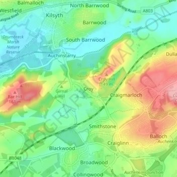 Croy topographic map, elevation, terrain