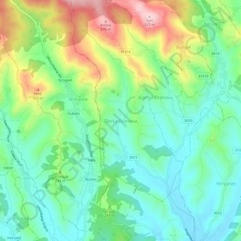 Donja Drenova topographic map, elevation, terrain