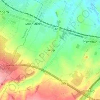 Hartlip topographic map, elevation, terrain