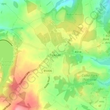 Ticknall topographic map, elevation, terrain