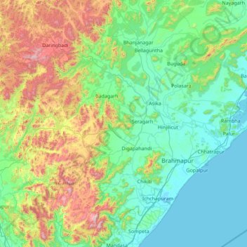 Ganjām topographic map, elevation, terrain