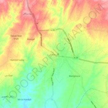 Kallar Syedan topographic map, elevation, terrain