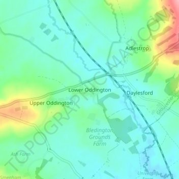 Lower Oddington topographic map, elevation, terrain
